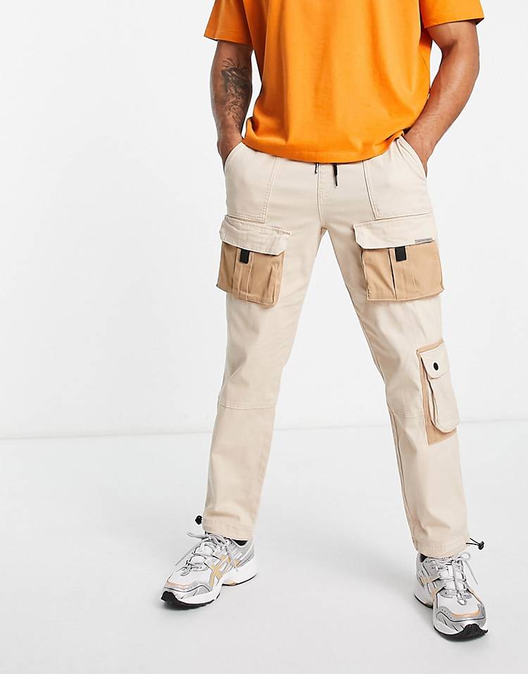 Liquor N Poker cargo pants in beige with utility pockets